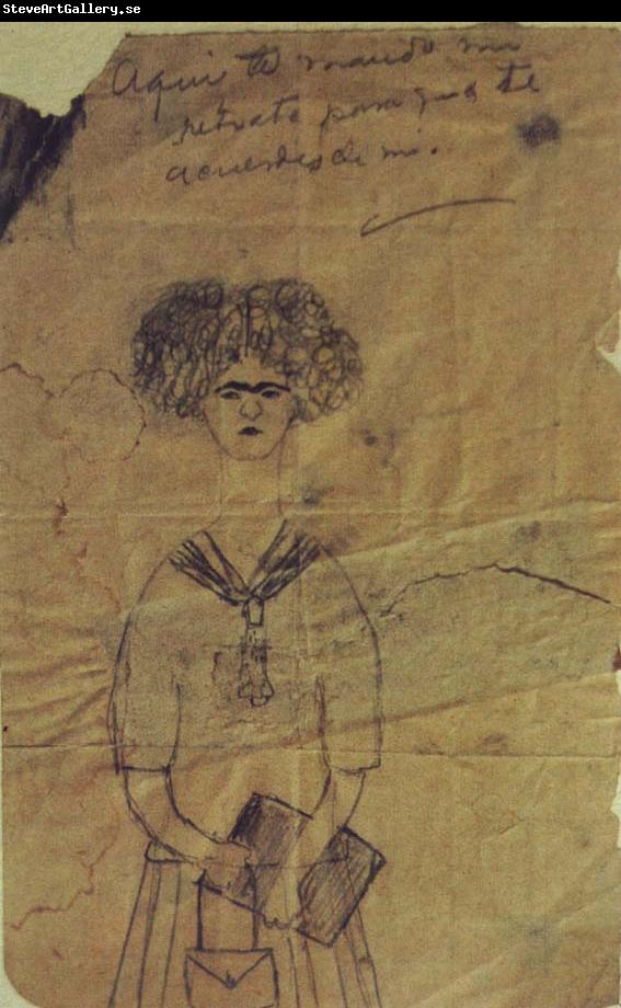 Frida Kahlo In her earliest documented self-portrait,drawn for a schoolmate in 1922